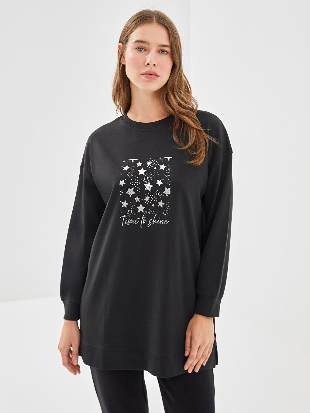 Tunique Sweatshirt Imprimée à Col Rond pour Femmes
