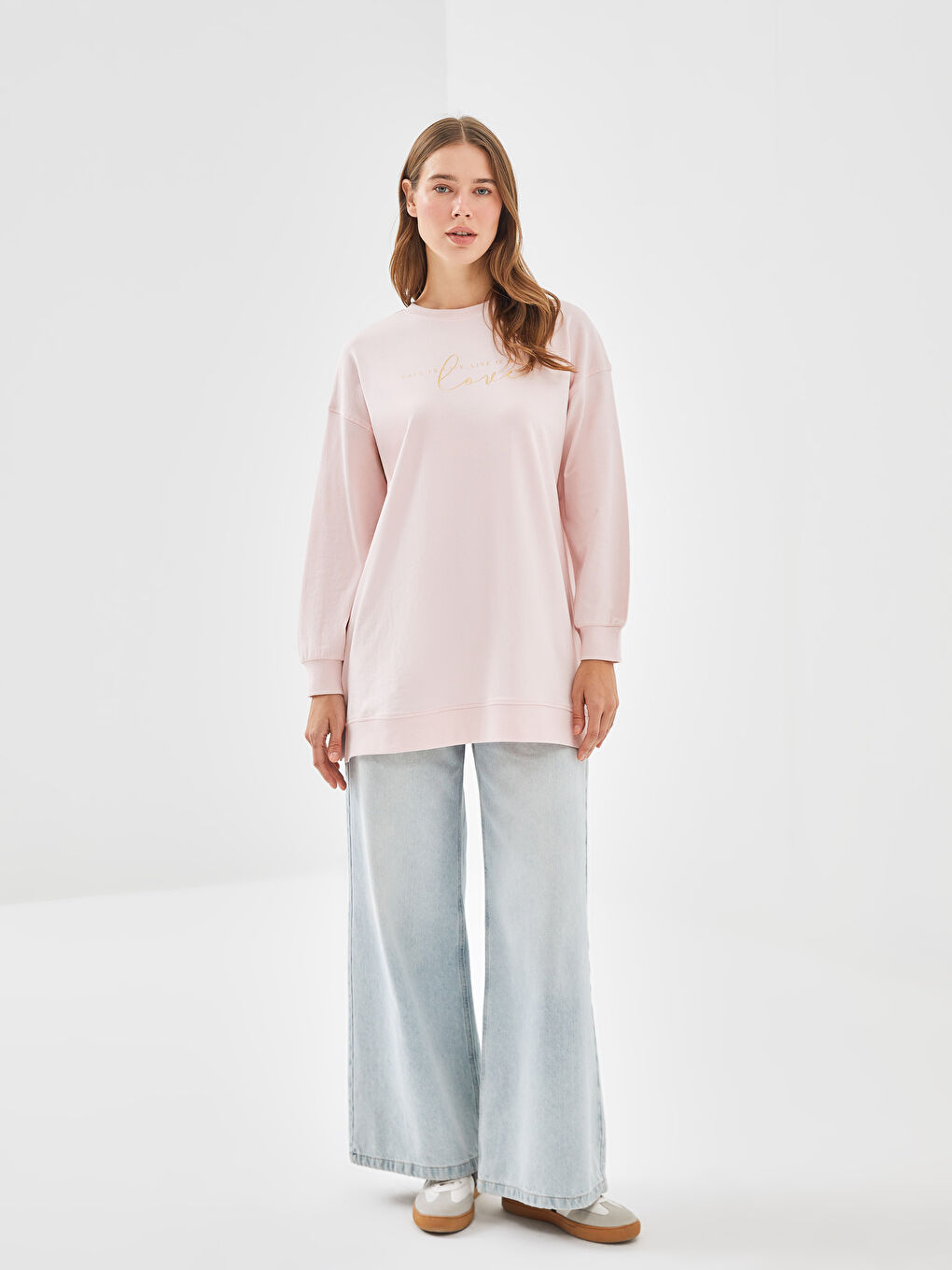 Crew Neck Printed Women's Sweatshirt Tunic-1