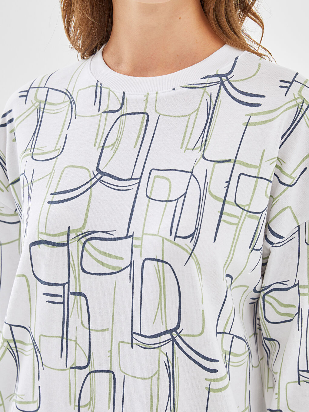 LCW Modest Bisiklet Yaka Desenli Kadın Sweatshirt Tunik -S54917Z8-LU7
