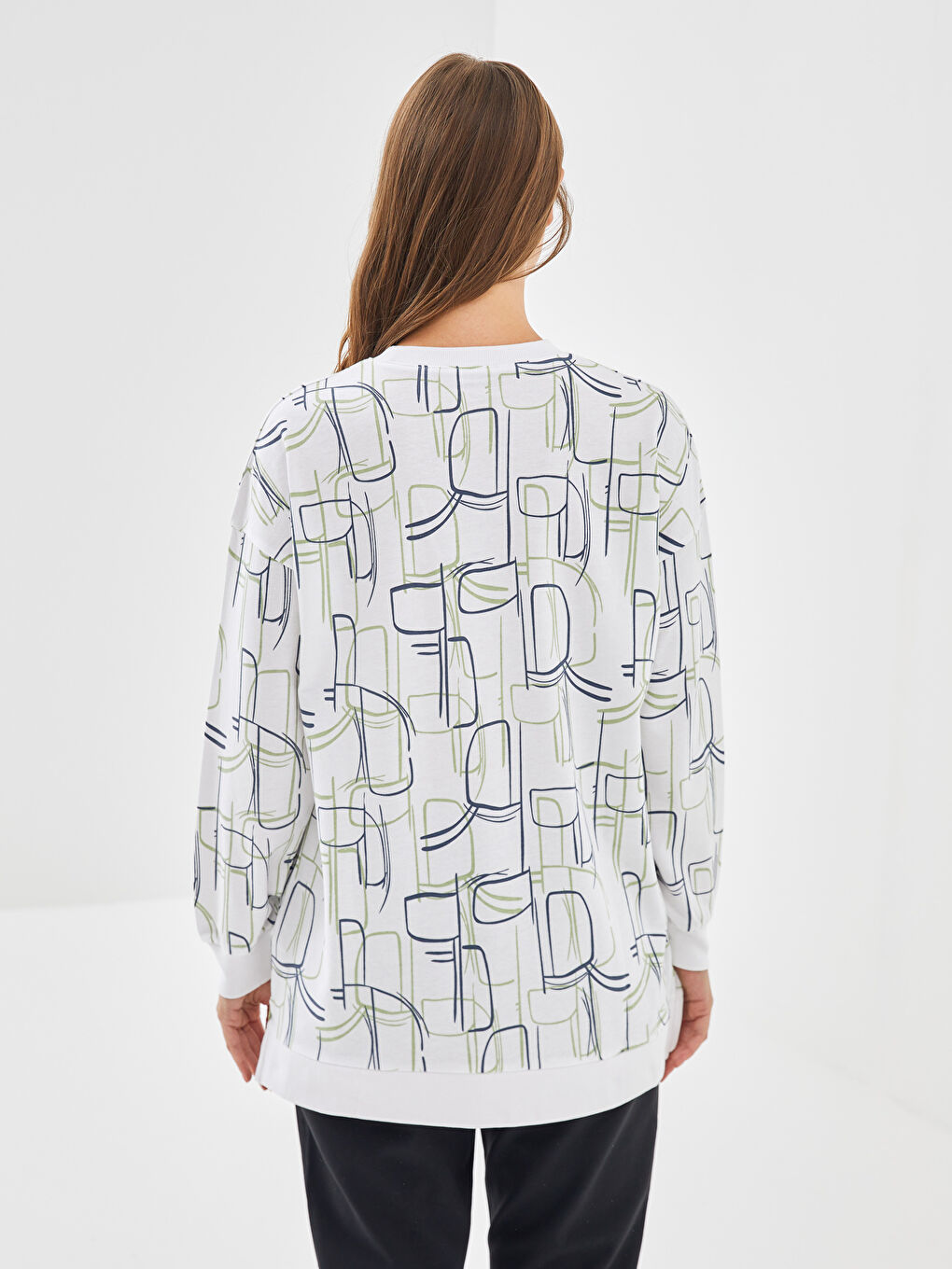 LCW Modest Bisiklet Yaka Desenli Kadın Sweatshirt Tunik -S54917Z8-LU7