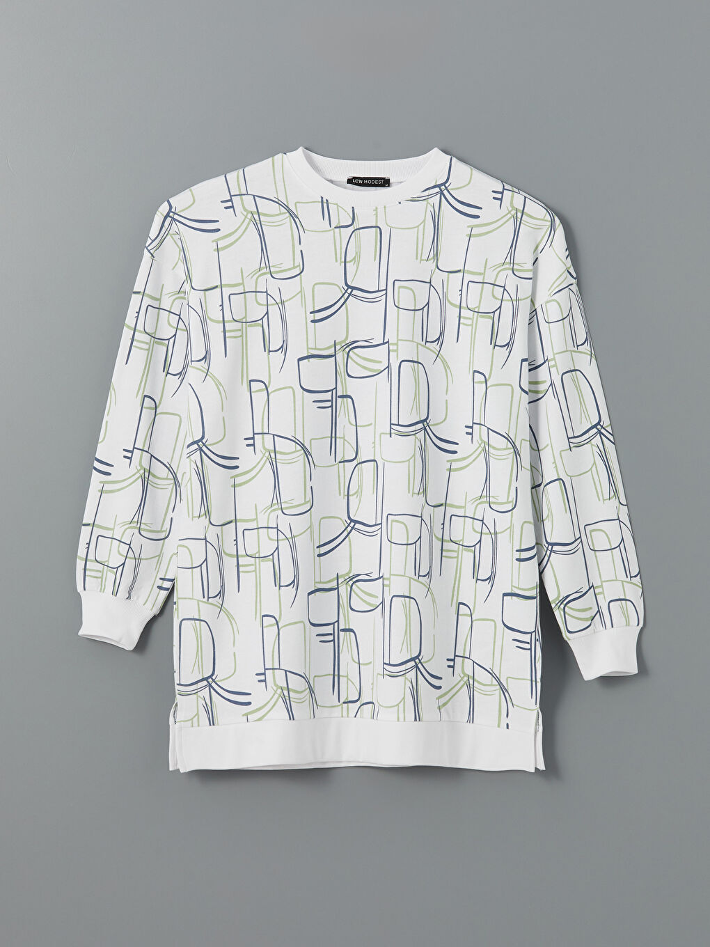 LCW Modest Bisiklet Yaka Desenli Kadın Sweatshirt Tunik -S54917Z8-LU7
