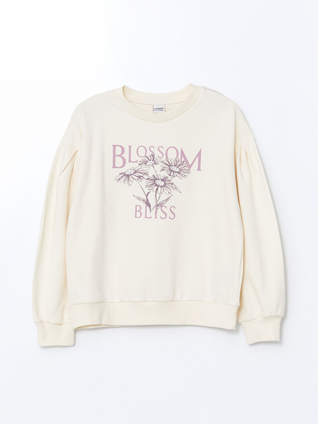 Ekru Bisiklet Yaka Kız Çocuk Sweatshirt