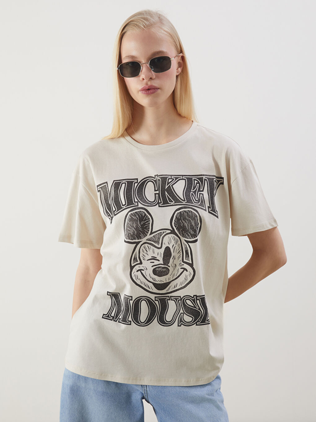 Ženska majica sa otiskom Mickey Mouse i okruglim izrezom -S54972Z8-FF7