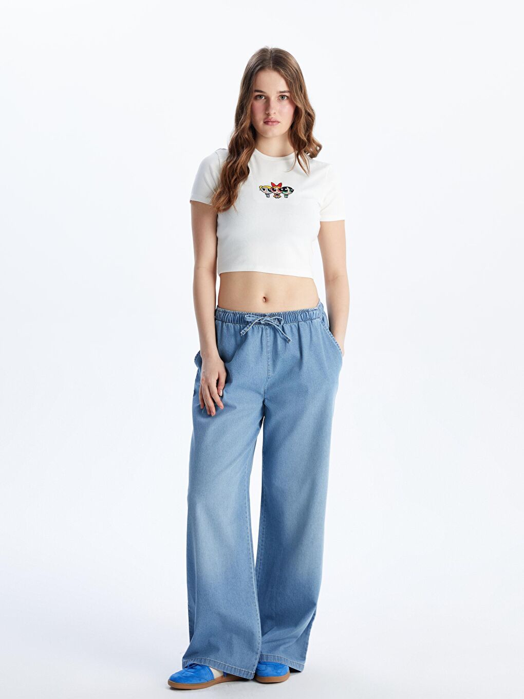 Crew Neck Powerpuff Girls Embroidered Women's Crop Top -S54986Z8-R9J