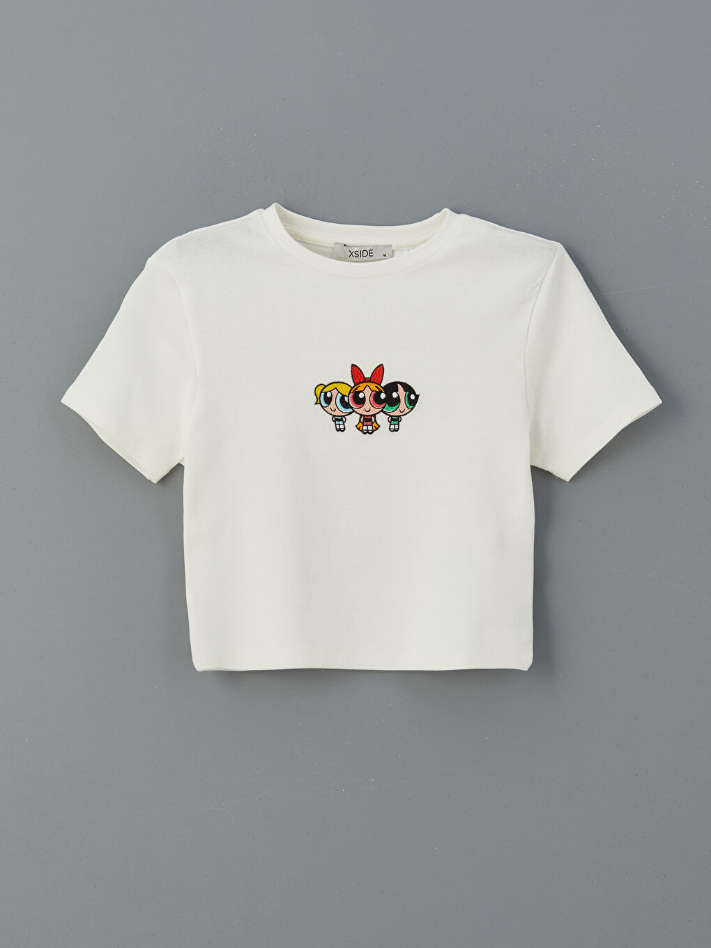 Crew Neck Powerpuff Girls Embroidered Women's Crop Top -S54986Z8-R9J