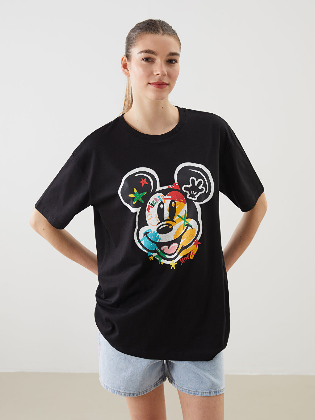 Ženska majica sa otiskom Mickey Mouse i okruglim izrezom -S54989Z8-CVL