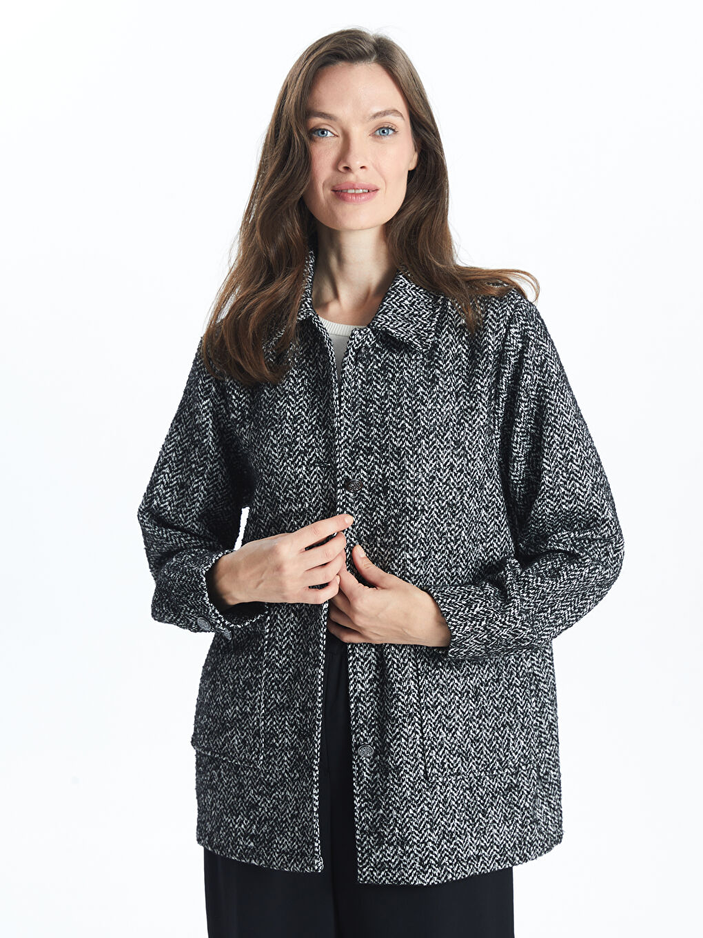 Shirt Collar Patterned Women's Jacket -S54996Z8-MHS