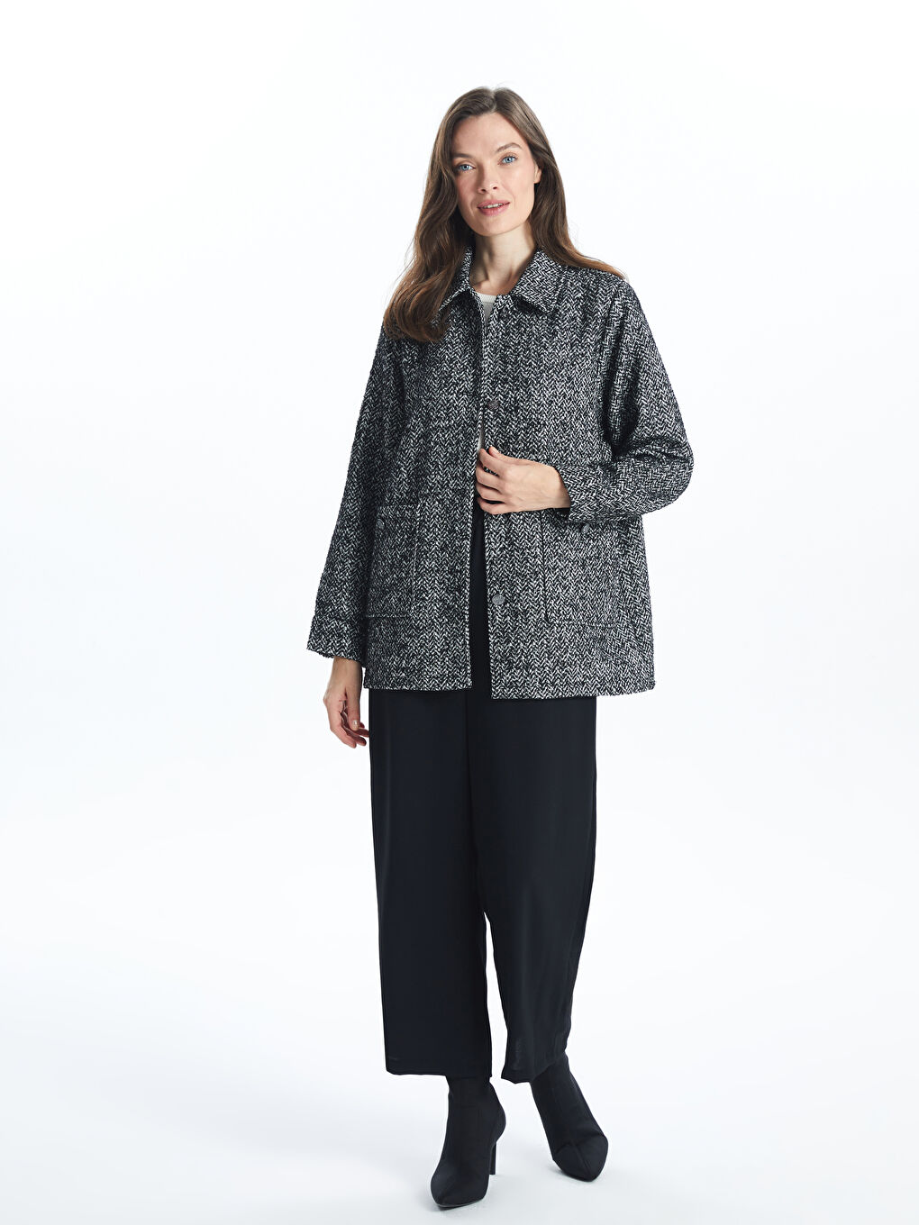 Shirt Collar Patterned Women's Jacket -S54996Z8-MHS