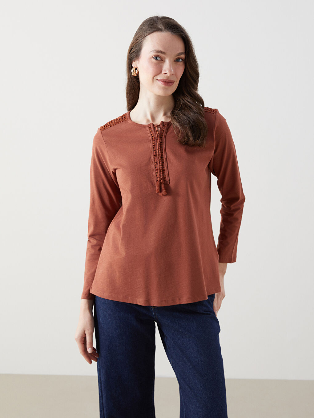 Tie Collar Embroidered Women Blouse -S54998Z8-H8F