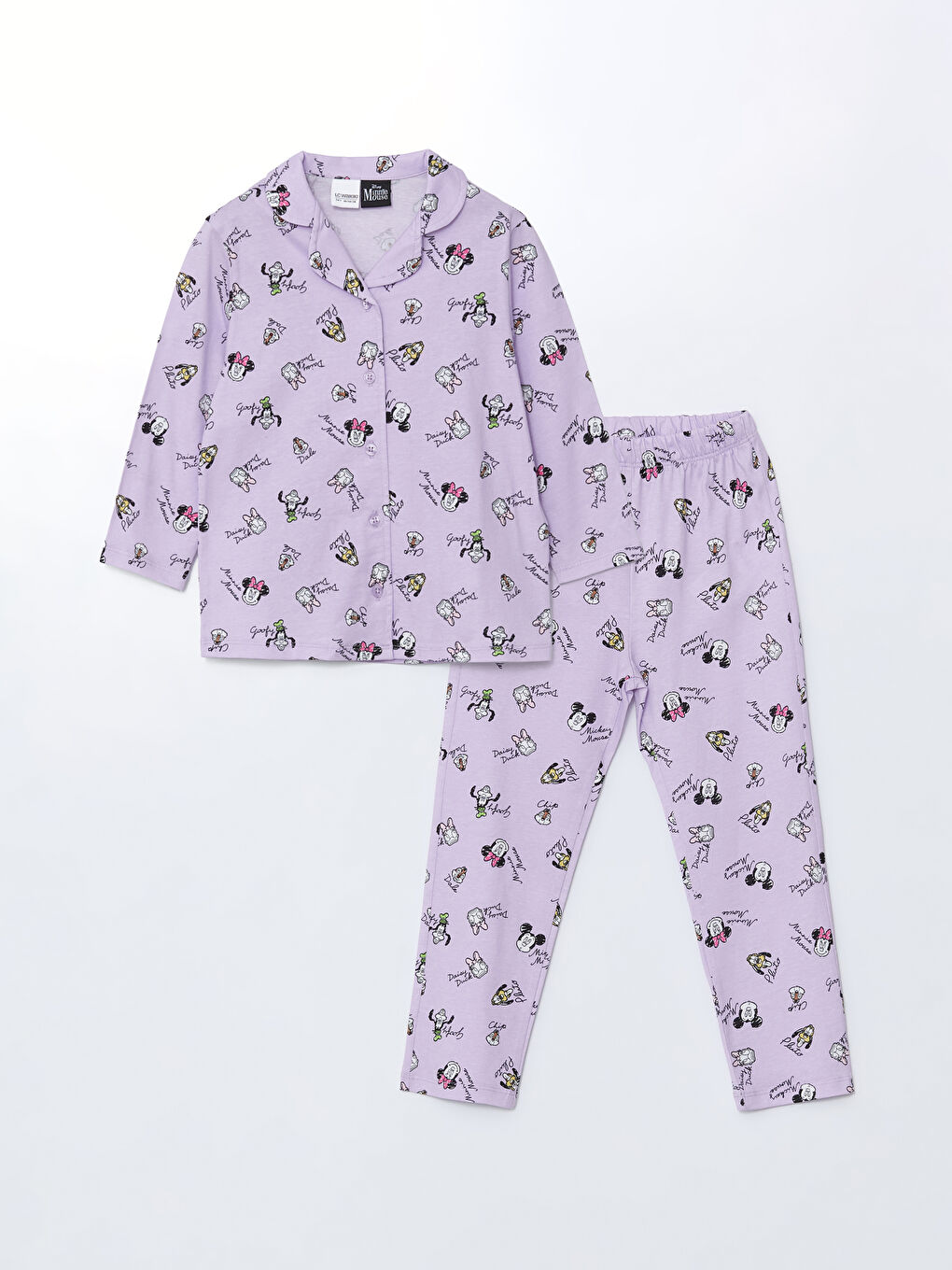 LCW Kids Lila Gömlek Yaka Minnie Mouse Baskılı Kız Çocuk Pijama Takım