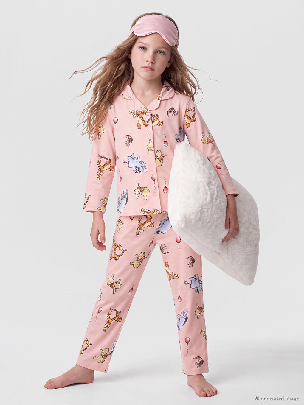 Winnie The Pooh Baskılı Kız Çocuk Pijama Takım-1