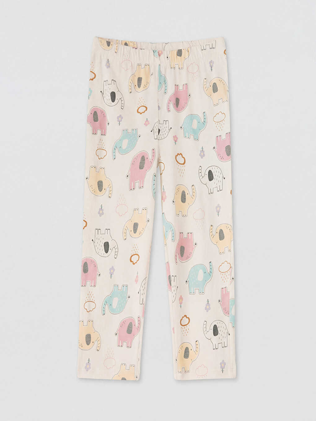 Ekru Desenli Kız Çocuk Pijama Alt