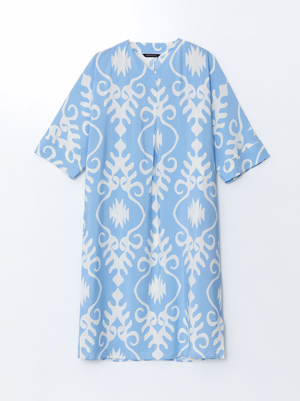 LCW Modest V Yaka Desenli Oversize Kadın Elbise -S55040Z8-LQQ
