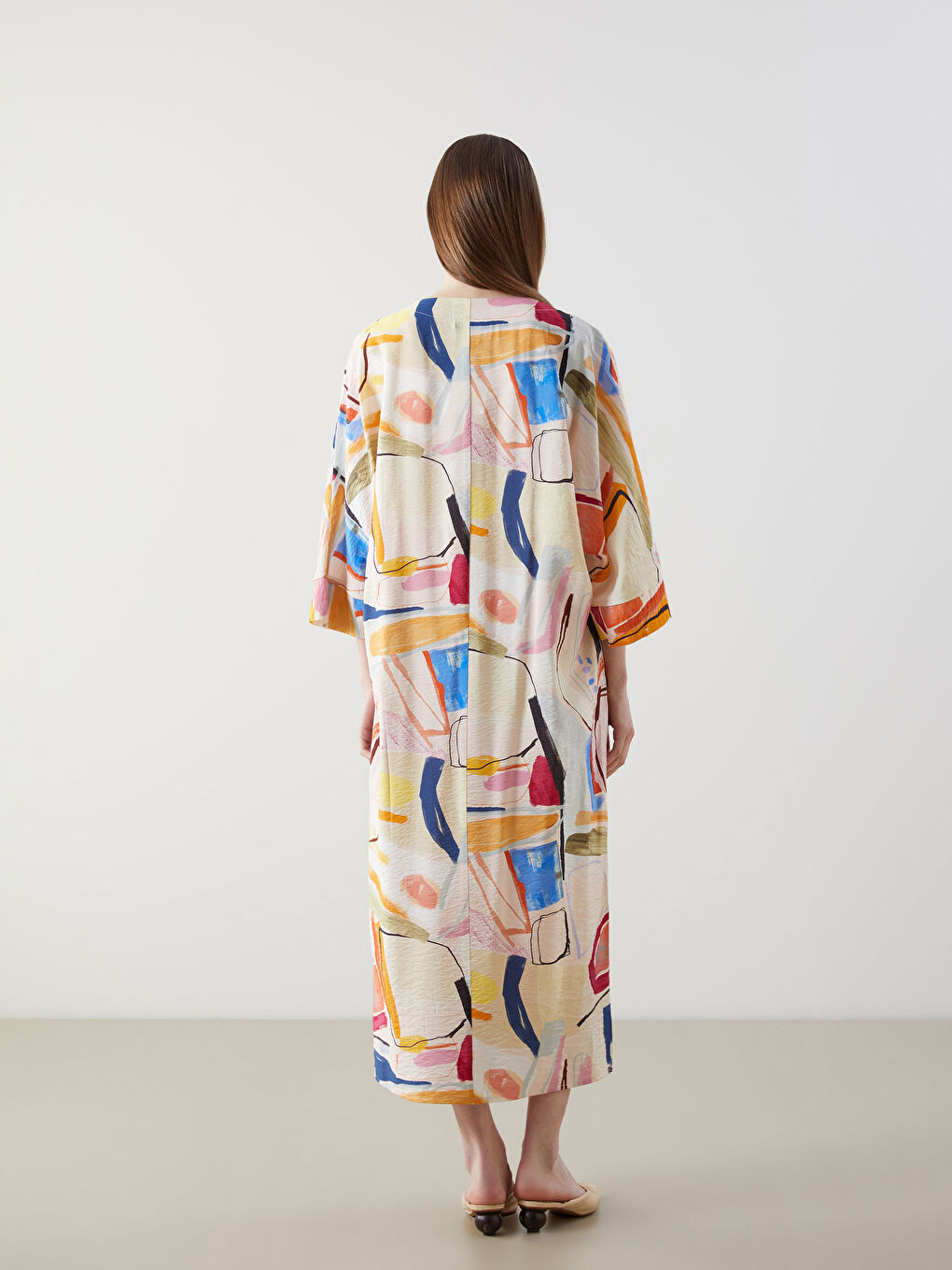 LCW Modest V Neck Patterned Oversize Women's Dress -S55040Z8-LRA