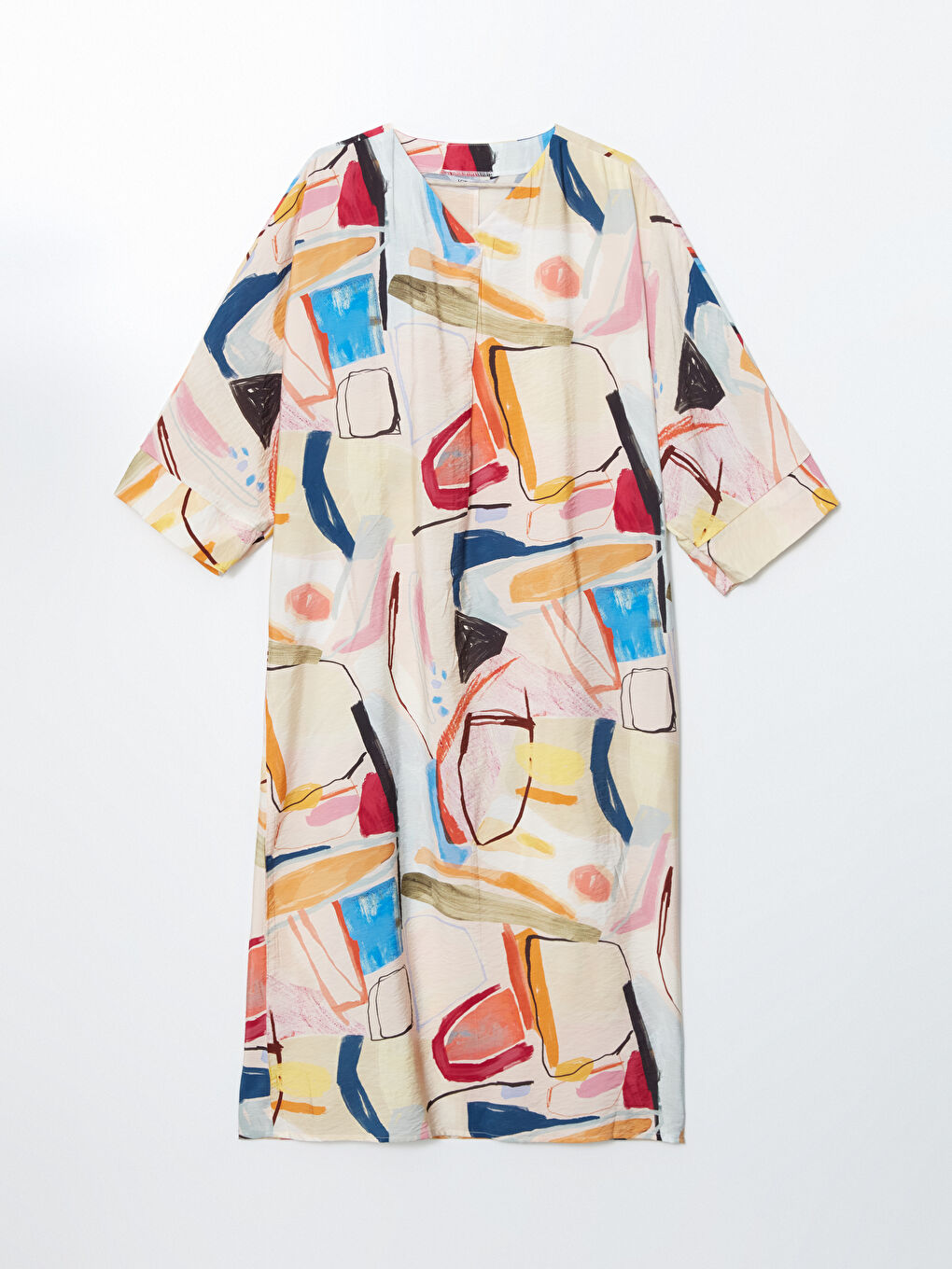 LCW Modest V Neck Patterned Oversize Women's Dress -S55040Z8-LRA