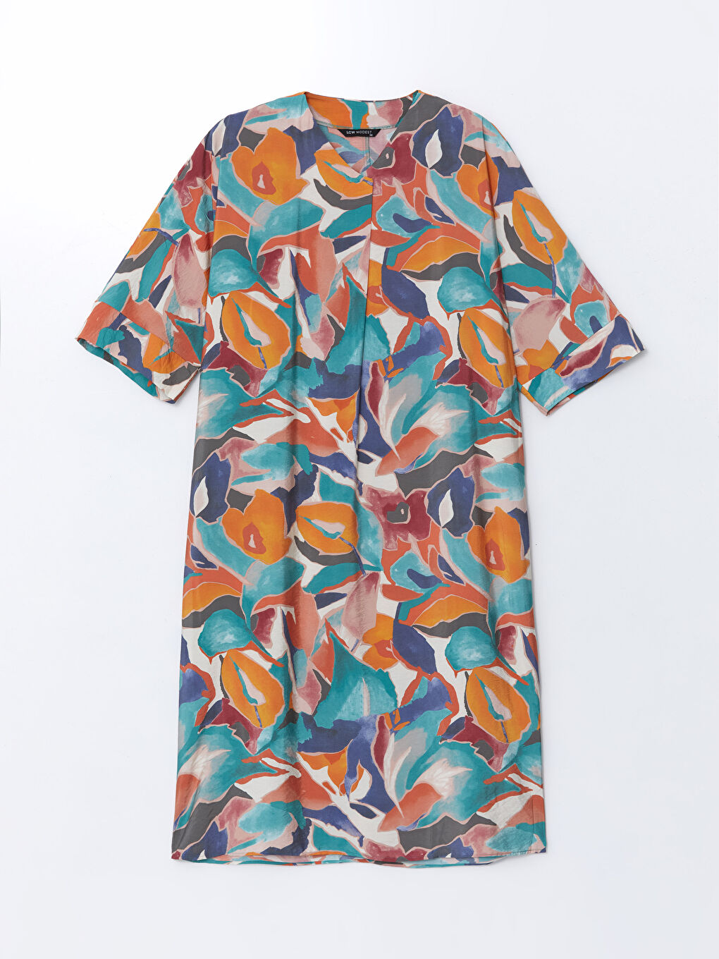 LCW Modest V Yaka Desenli Oversize Kadın Elbise -S55040Z8-LRG