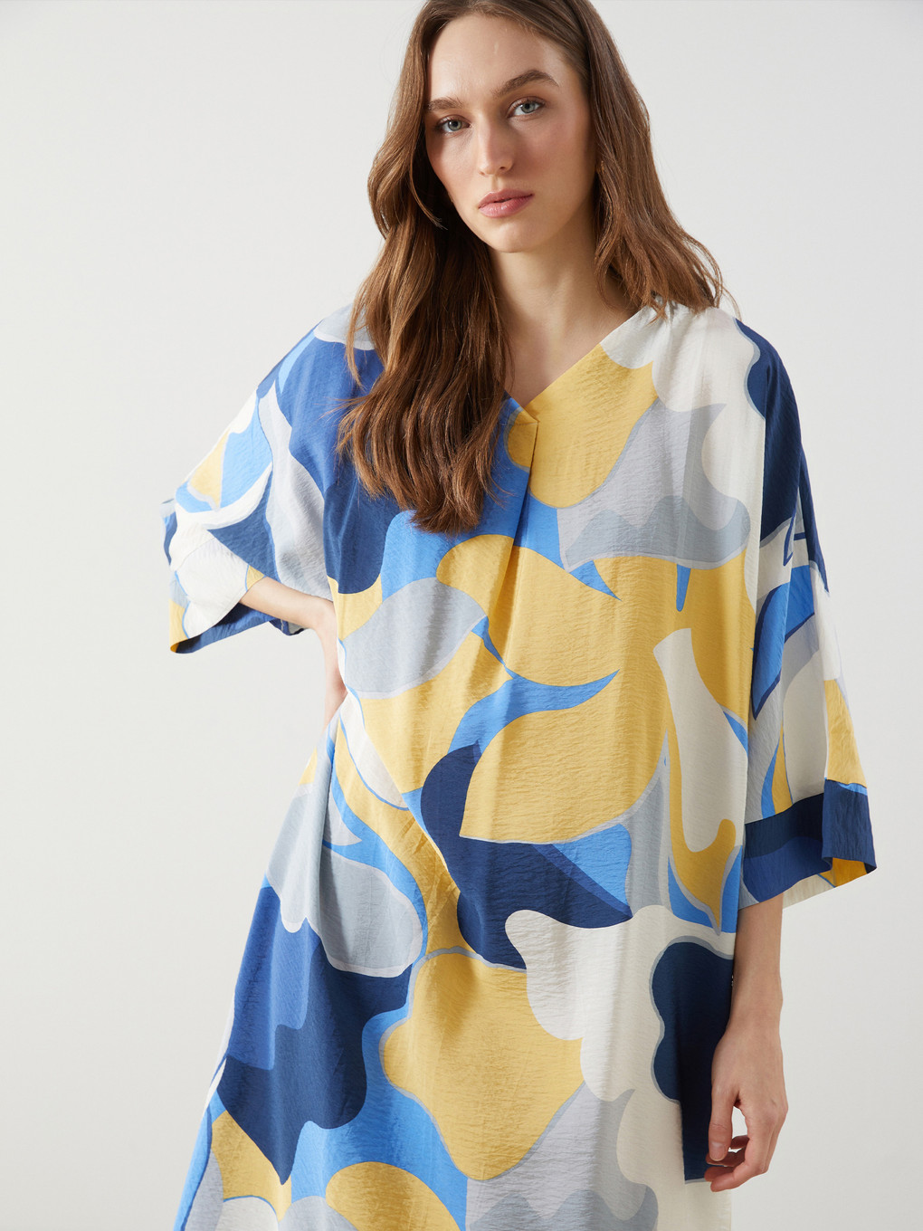 V Neck Patterned Oversize Women's Dress-1