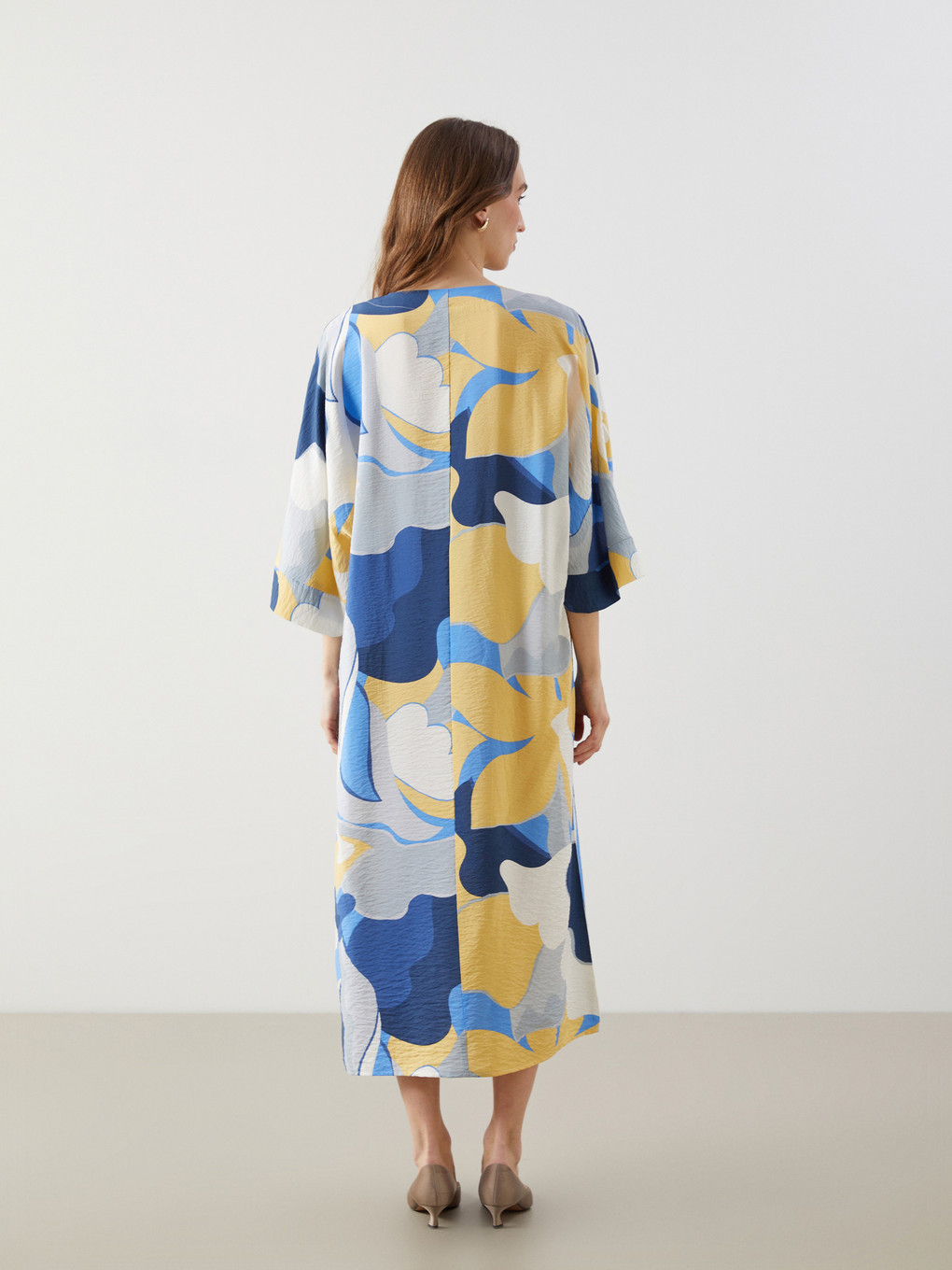 V Neck Patterned Oversize Women's Dress-3
