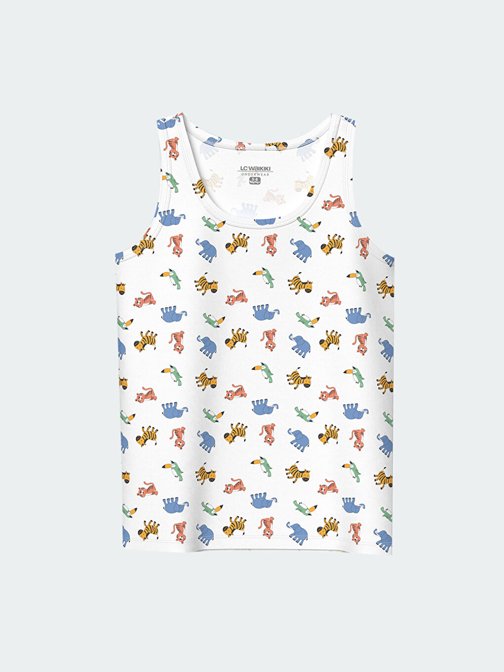 Beyaz Bisiklet Yaka Baskılı Erkek Çocuk Atlet