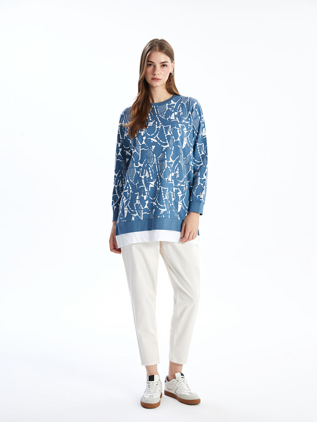 Tunique en Sweatshirt à Motifs pour Femmes à Col Rond-1