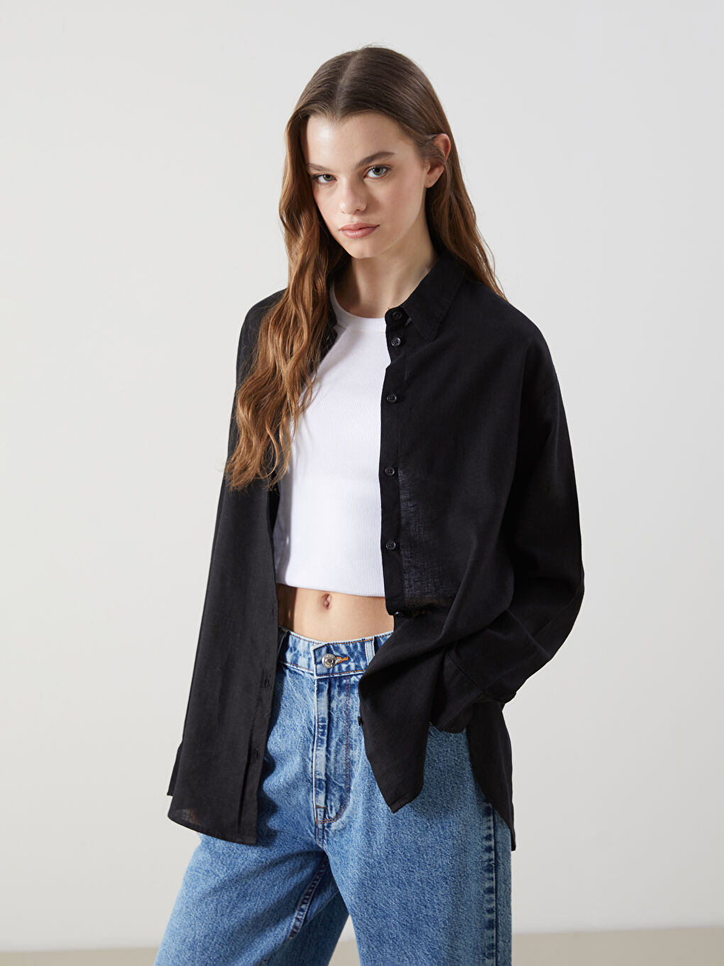 XSIDE Oversize Linen Blend Women's Shirt -S55105Z8-CVL