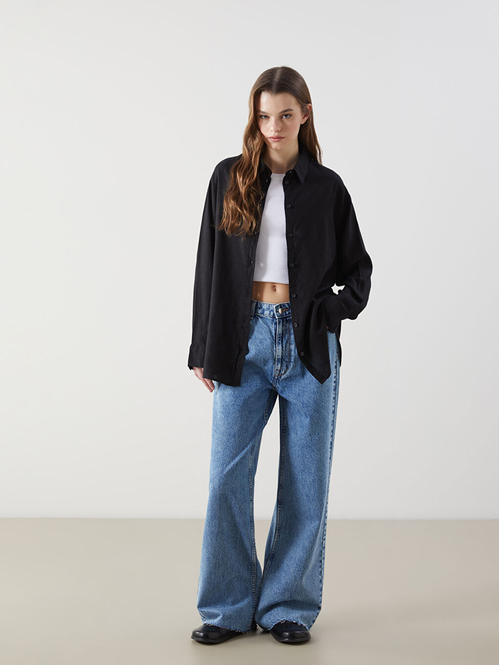 XSIDE Oversize Linen Blend Women's Shirt -S55105Z8-CVL