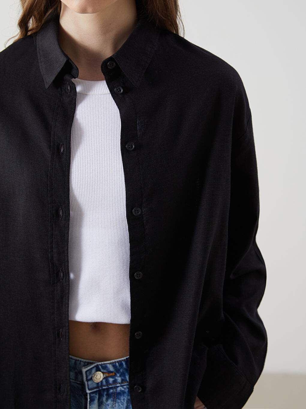 XSIDE Oversize Linen Blend Women's Shirt -S55105Z8-CVL