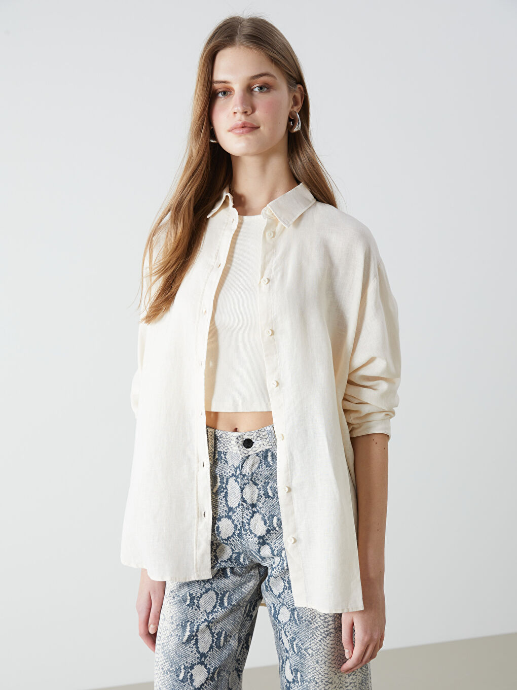 Oversize Linen Blend Women's Shirt -S55105Z8-VHM