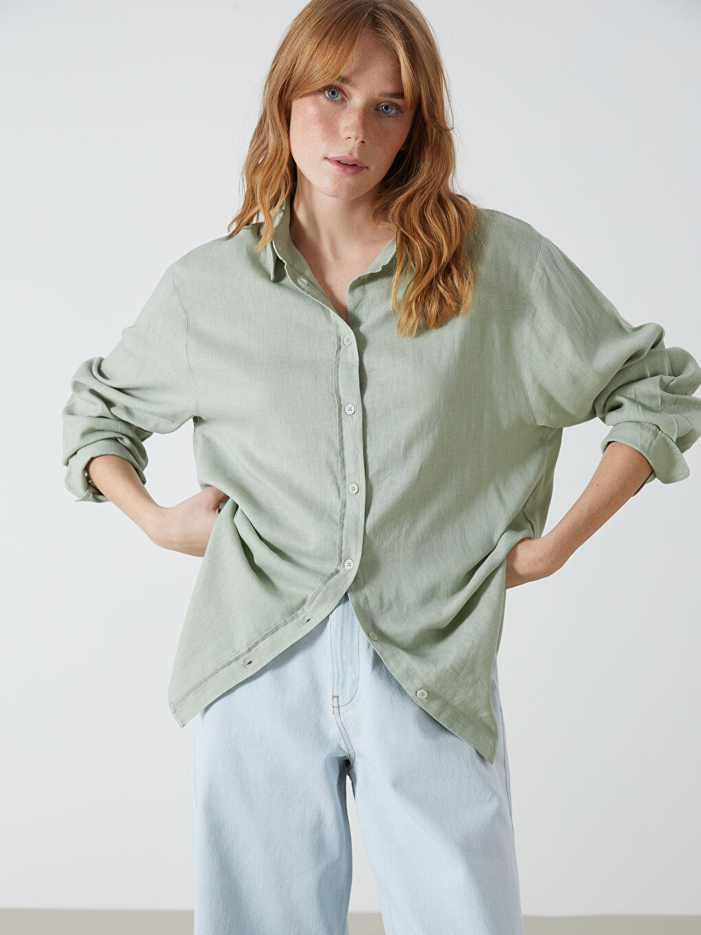 Oversize Linen Blend Women's Shirt -S55105Z8-YQV