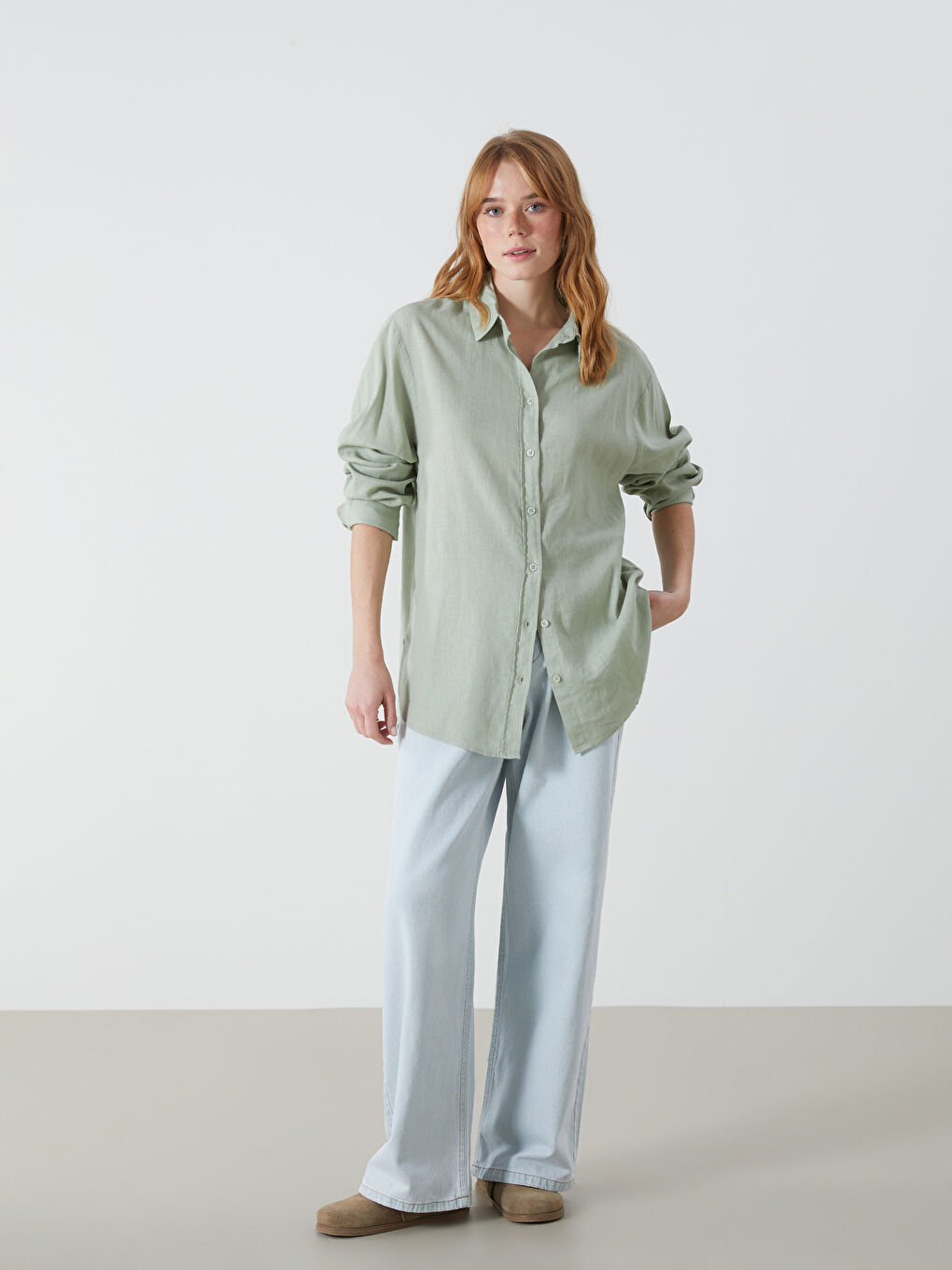 Oversize Linen Blend Women's Shirt -S55105Z8-YQV