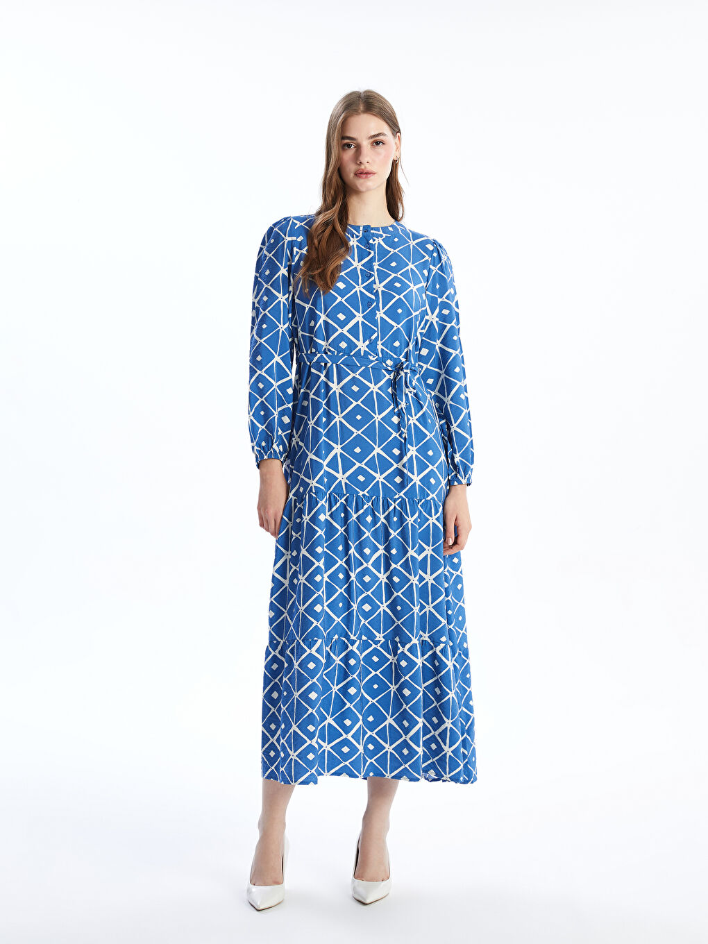 LCW Modest Grandad Collar Patterned Women's Dress -S55117Z8-LQQ
