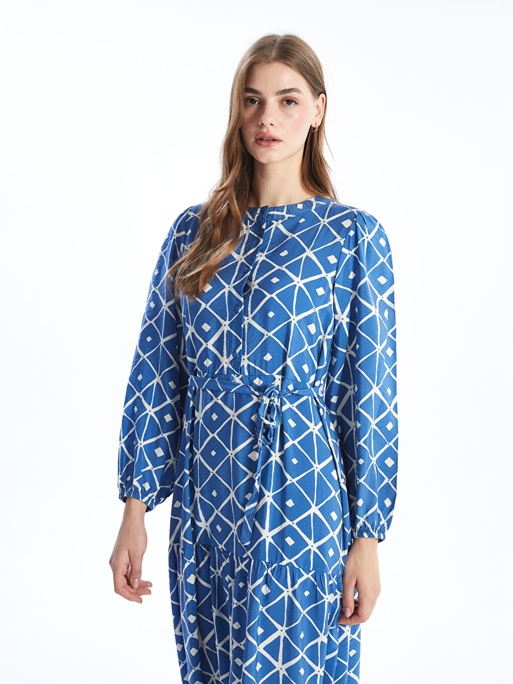 LCW Modest Grandad Collar Patterned Women's Dress -S55117Z8-LQQ