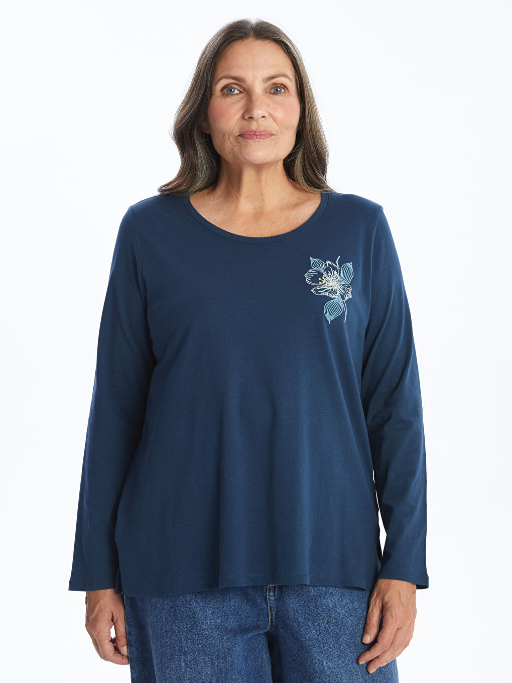 Women's Blouse with embroidery round neckline -S55118Z8-HSD