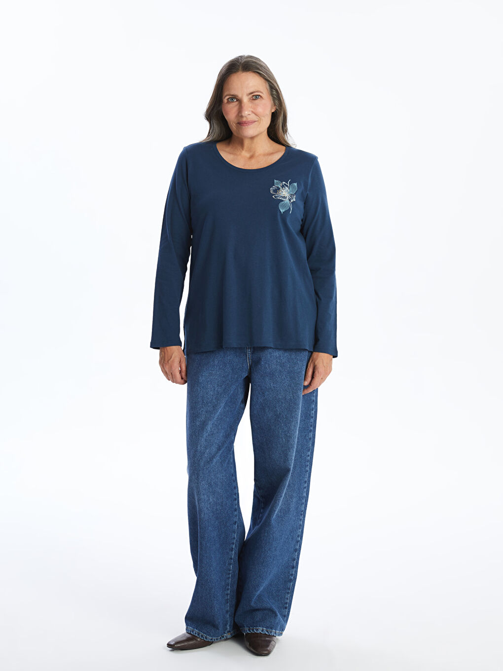 Women's Blouse with embroidery round neckline -S55118Z8-HSD