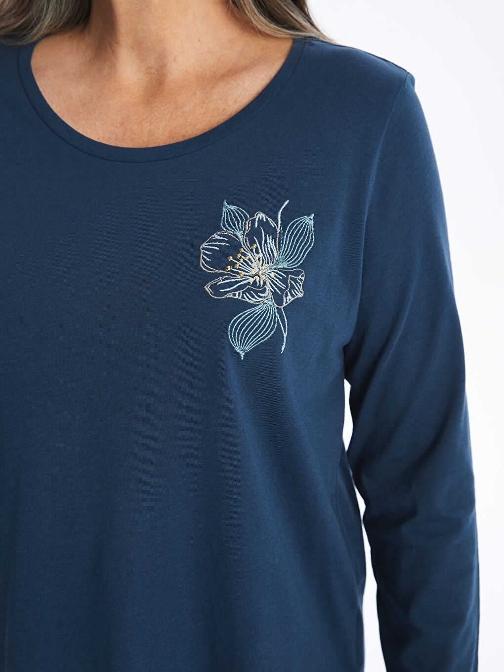 Women's Blouse with embroidery round neckline -S55118Z8-HSD