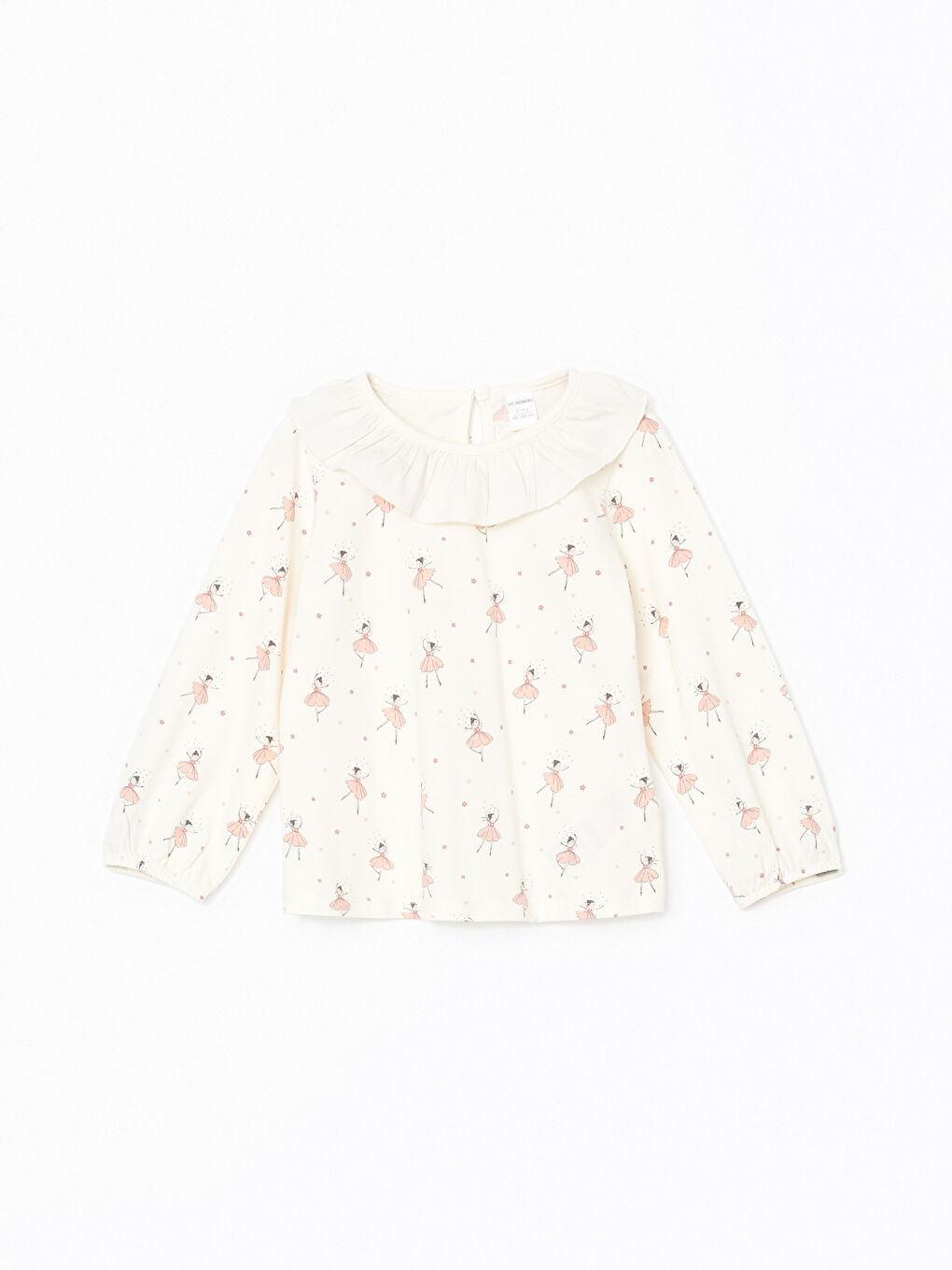 Ekru Bisiklet Yaka Baskılı Kız Çocuk Bluz