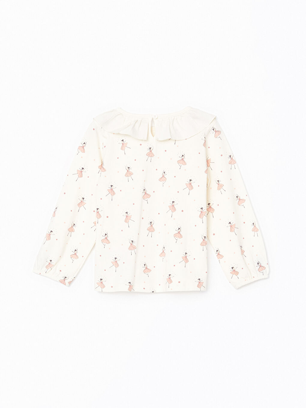 Ekru Bisiklet Yaka Baskılı Kız Çocuk Bluz-1