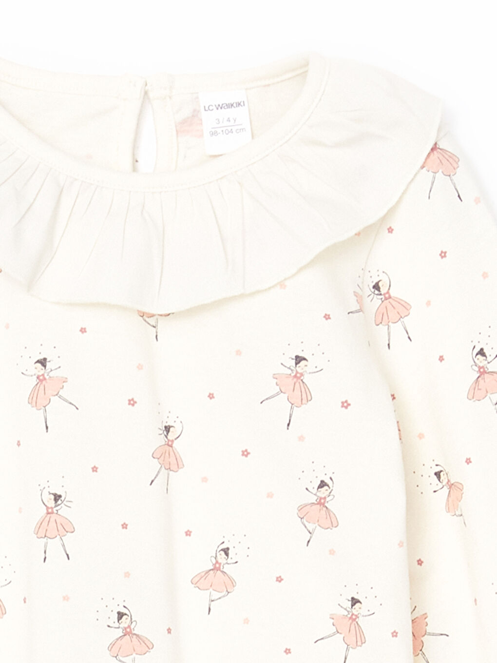 Ekru Bisiklet Yaka Baskılı Kız Çocuk Bluz-2