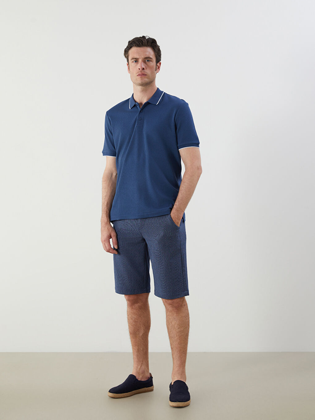 İndigo Polo Yaka Kısa Kollu Erkek Tişört-1