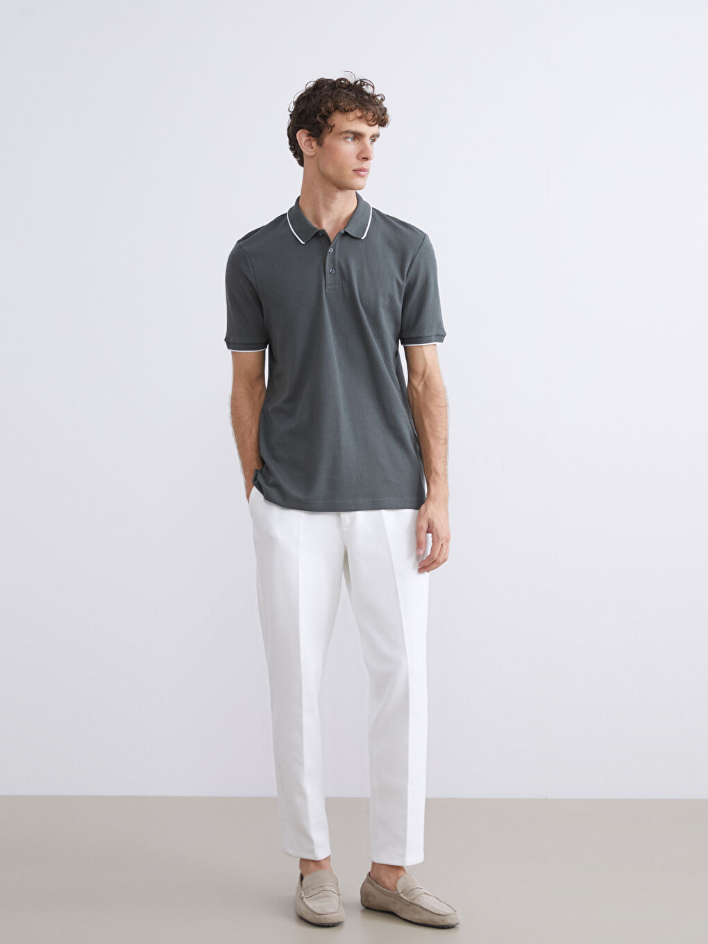 Petrol Polo Yaka Kısa Kollu Erkek Tişört-1