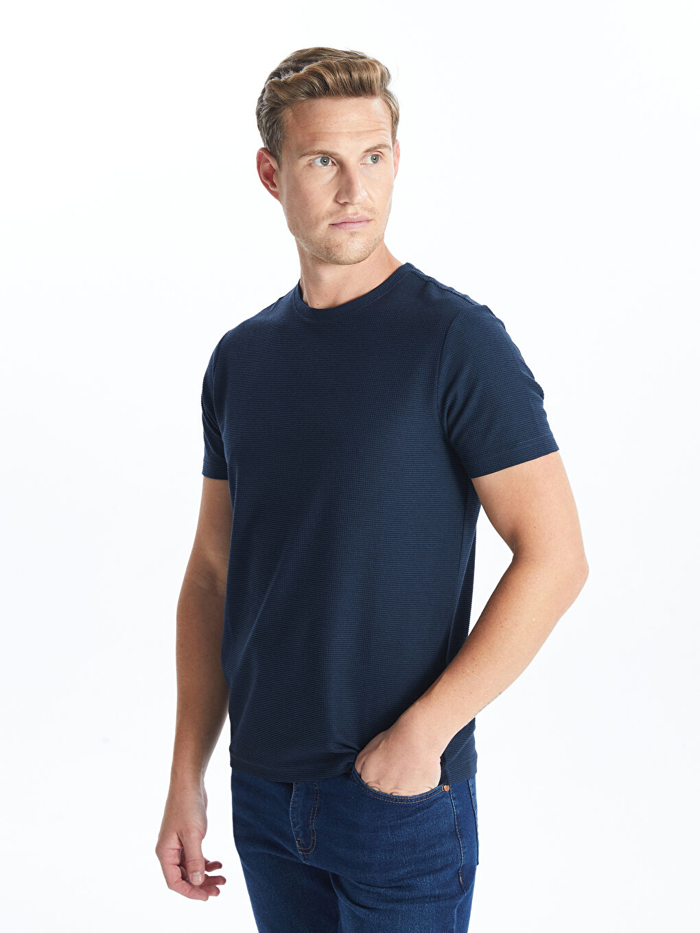 Crew Neck Short Sleeve Men's Textured T-Shirt -S55150Z8-RFH