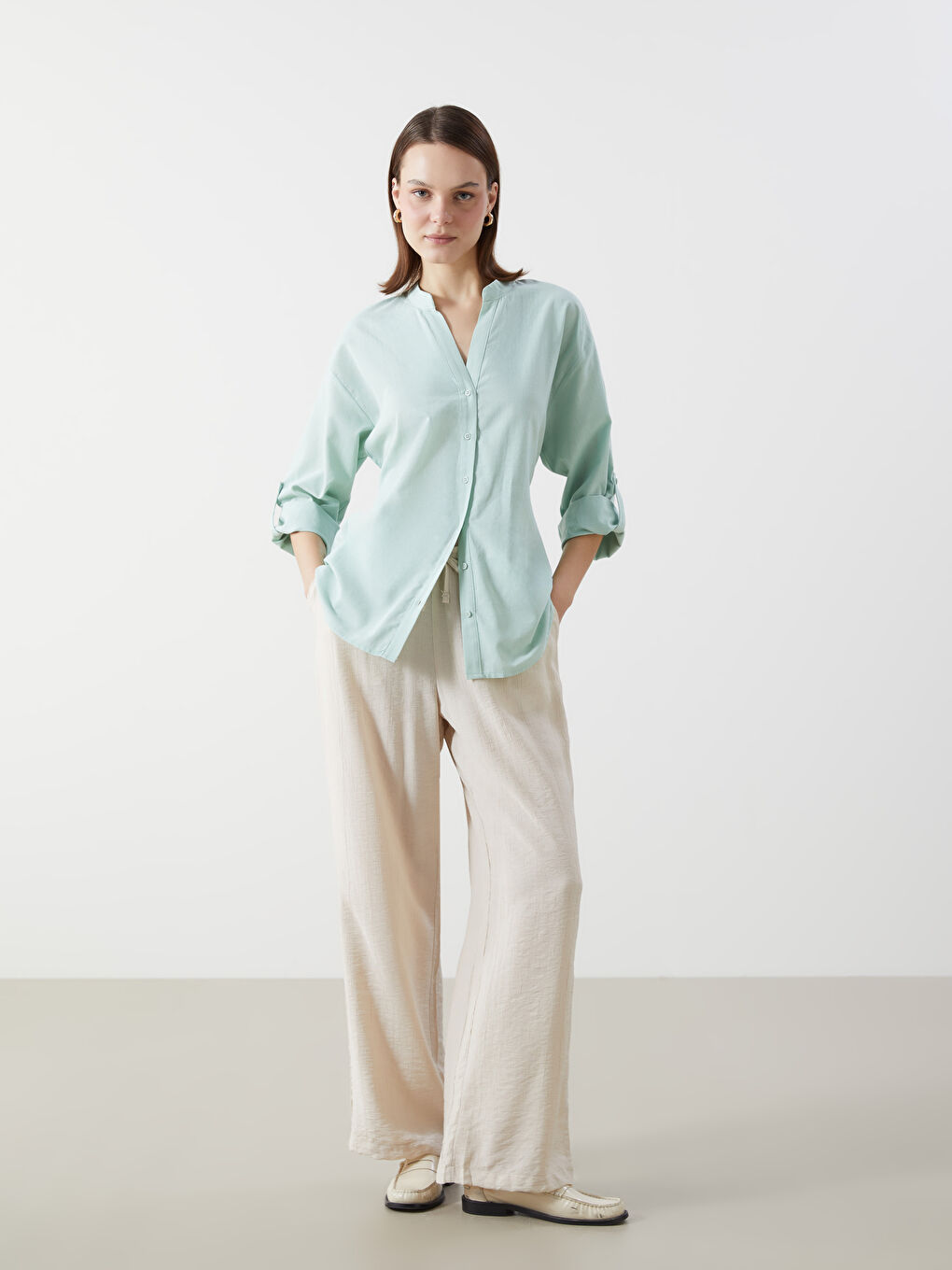 Elasticated Waist Textured Women's Trousers -S55153Z8-QW6