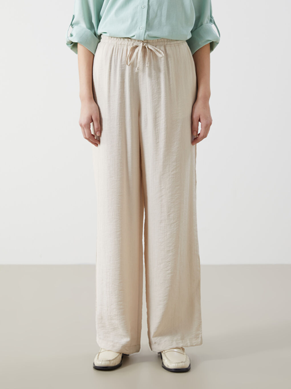 Elasticated Waist Textured Women's Trousers -S55153Z8-QW6