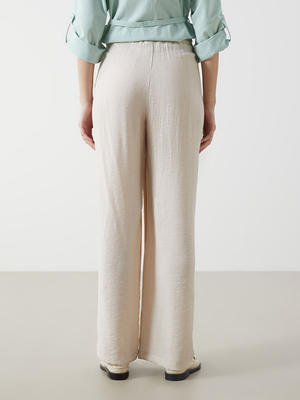 Elasticated Waist Textured Women's Trousers -S55153Z8-QW6