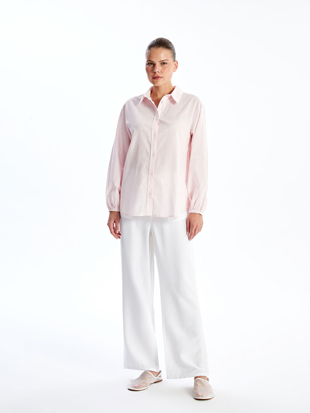 Regular Fit Poplin Women's Shirt with Ruching -S55154Z8-LHK
