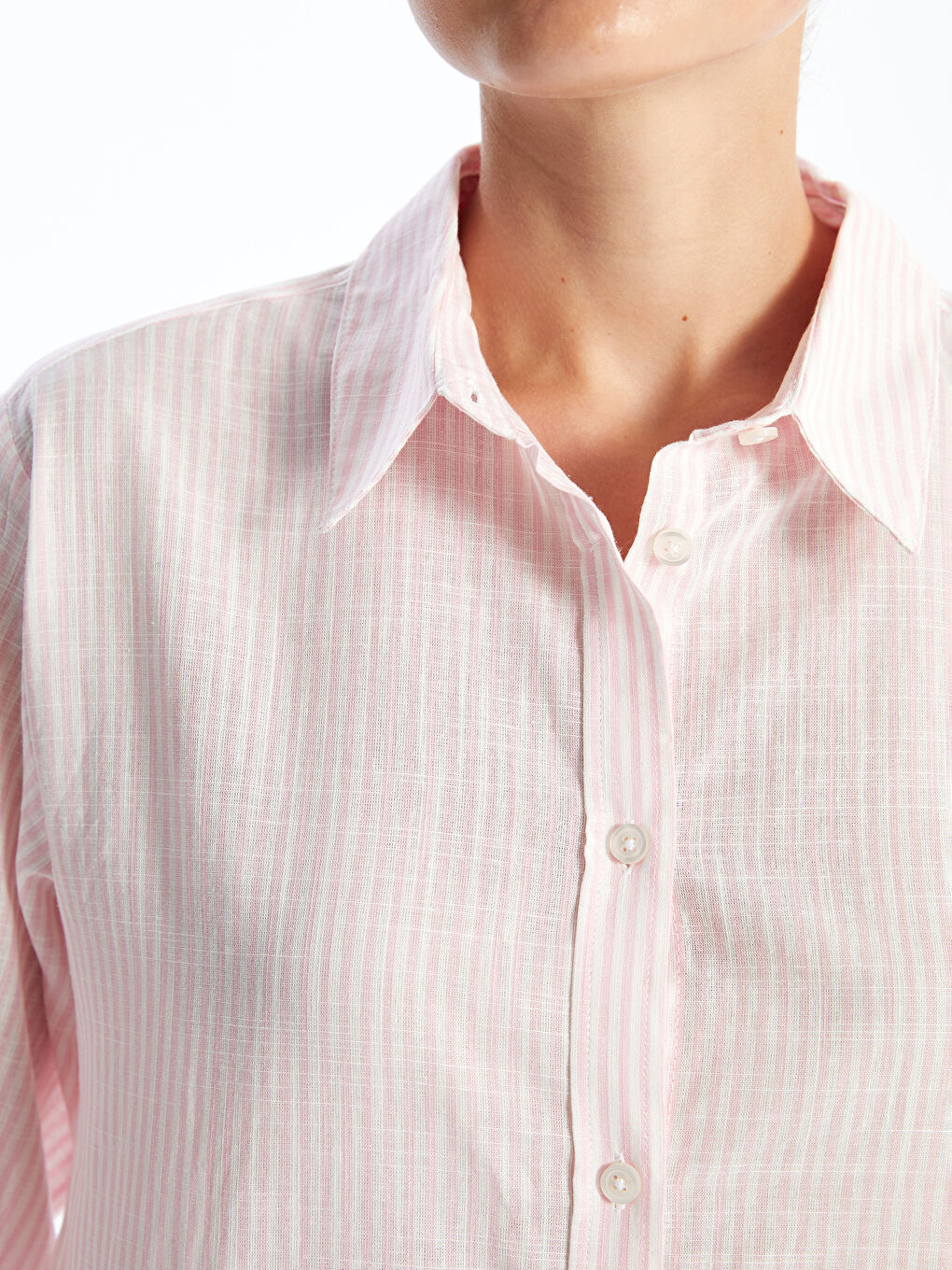 Regular Fit Poplin Women's Shirt with Ruching -S55154Z8-LHK