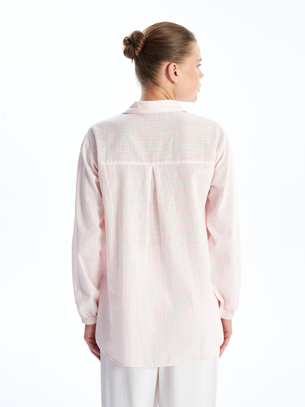 Regular Fit Poplin Women's Shirt with Ruching -S55154Z8-LHK
