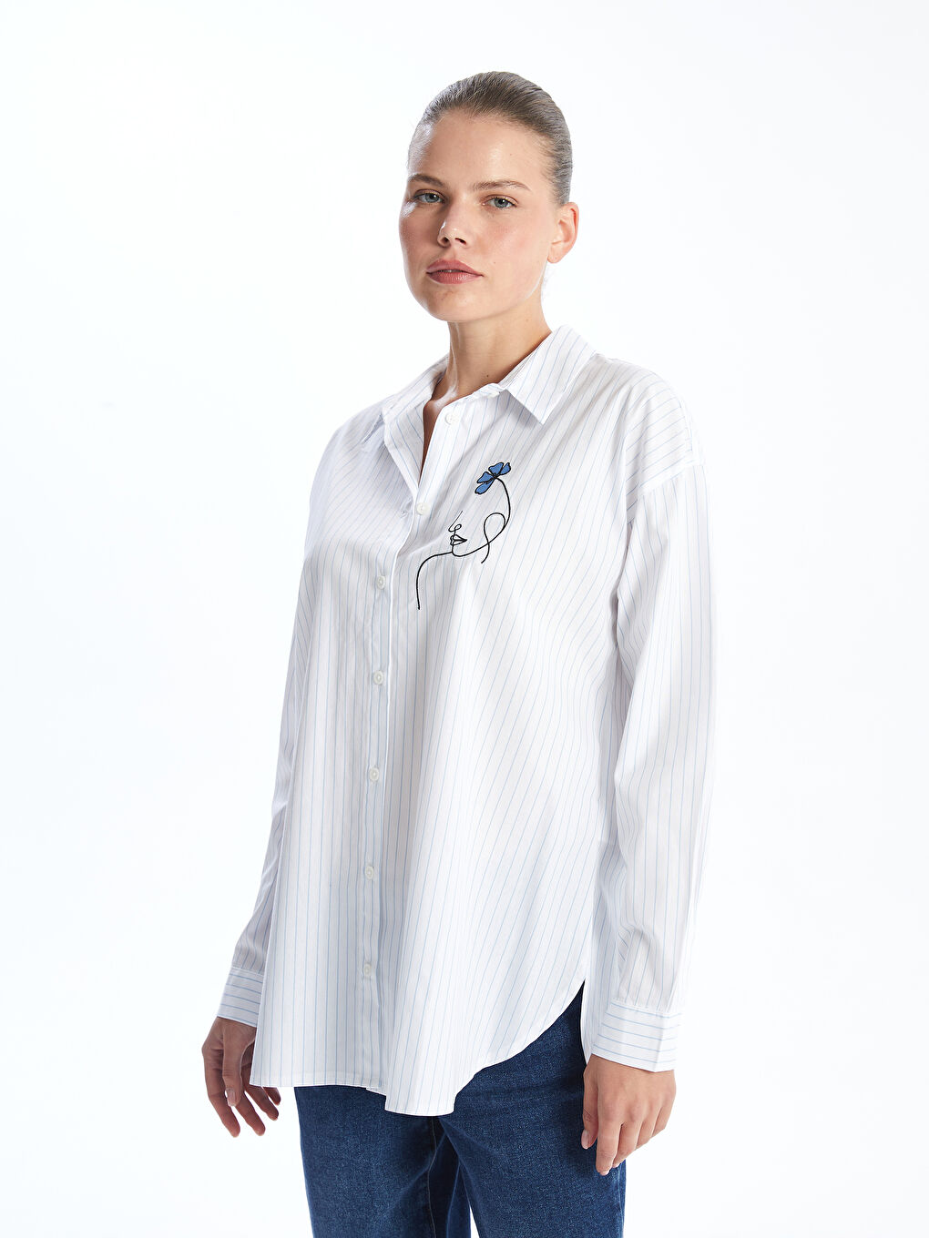 Loose Fit Poplin Women's Shirt -S55155Z8-LEN