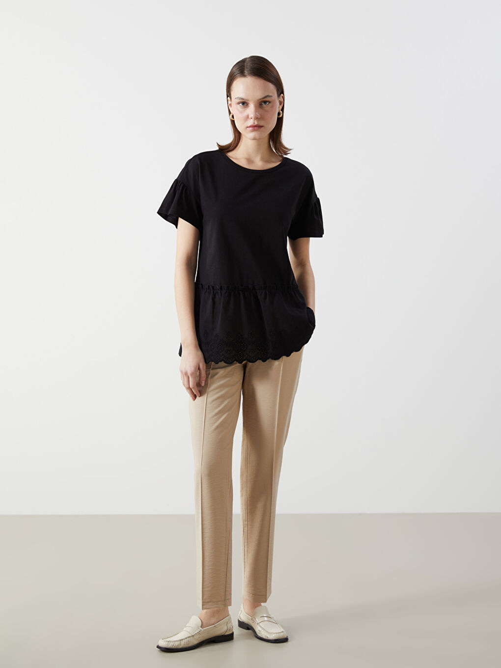Pantalone za žene kroja šargarepe, sa elastičnim pojasom -S55158Z8-GBY