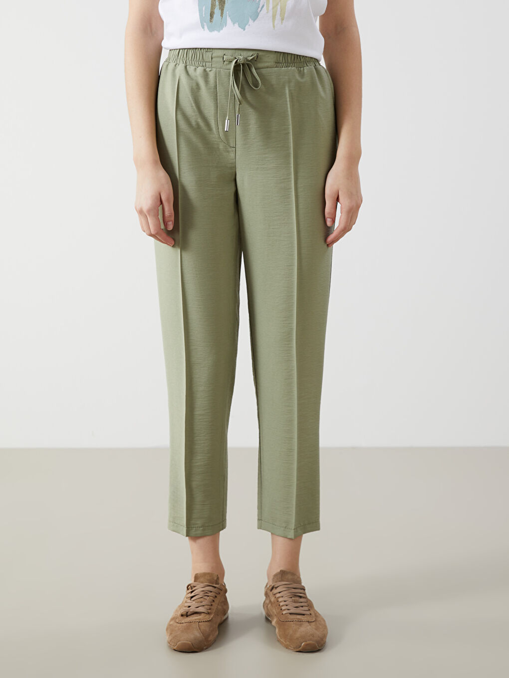Elastic Waist Carrot Fit Women's Trousers -S55158Z8-GUY